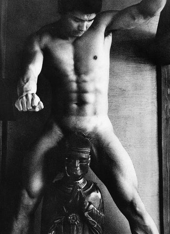 Tamotsu Yato - Nude Samurai Power Fist Behind Statue 1970s Gay - 17" x 22" Print