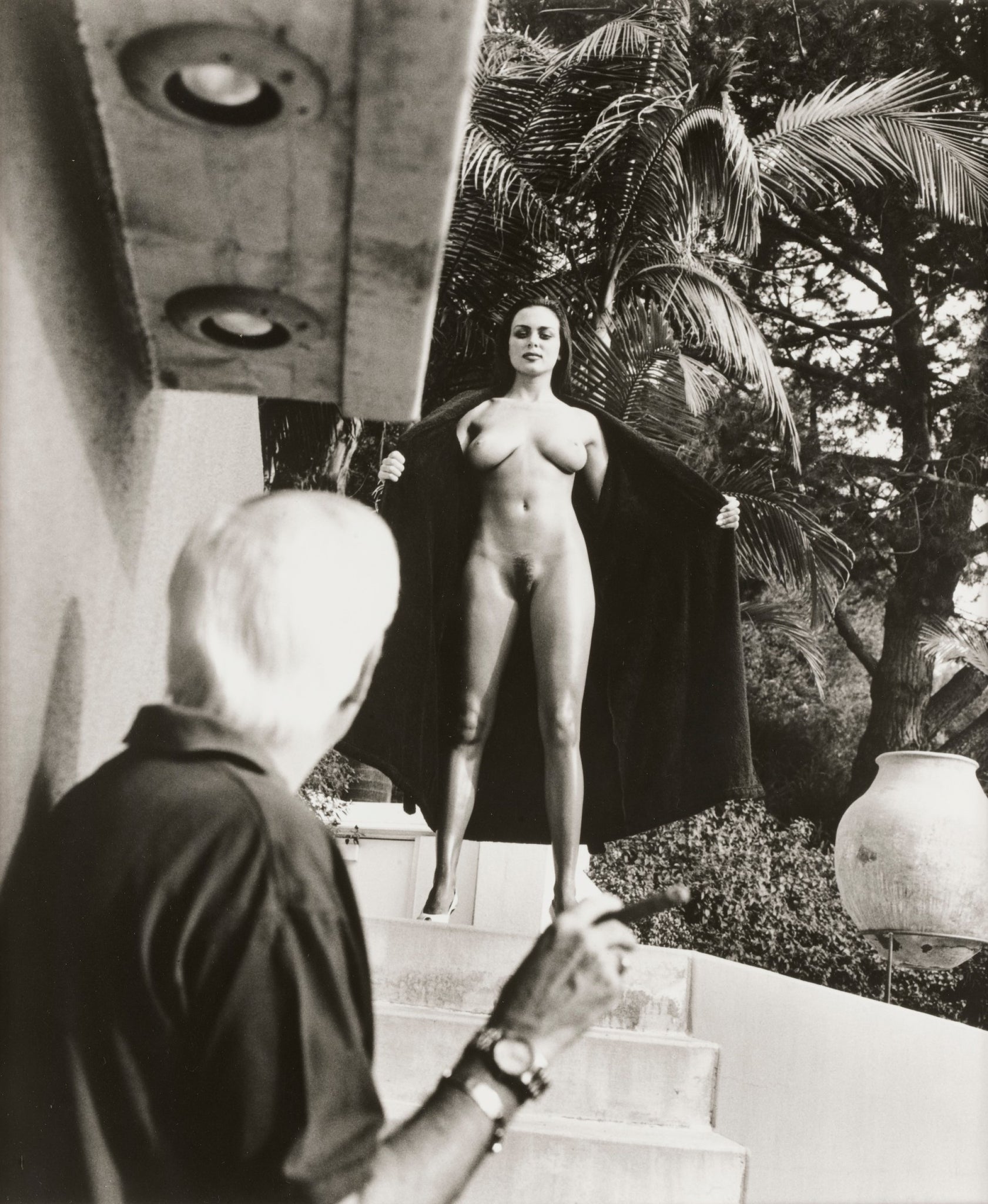 Helmut Newton - Nude Female Exhibitionist Flashing (1989) - 17"x22" Fine Art Print