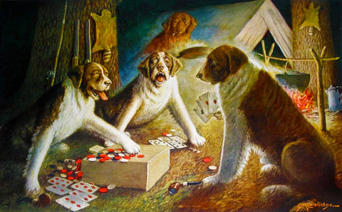 Cassius M. Coolidge - Stranger in Camp, Dogs Playing Poker (1903) - 17"x22" Print