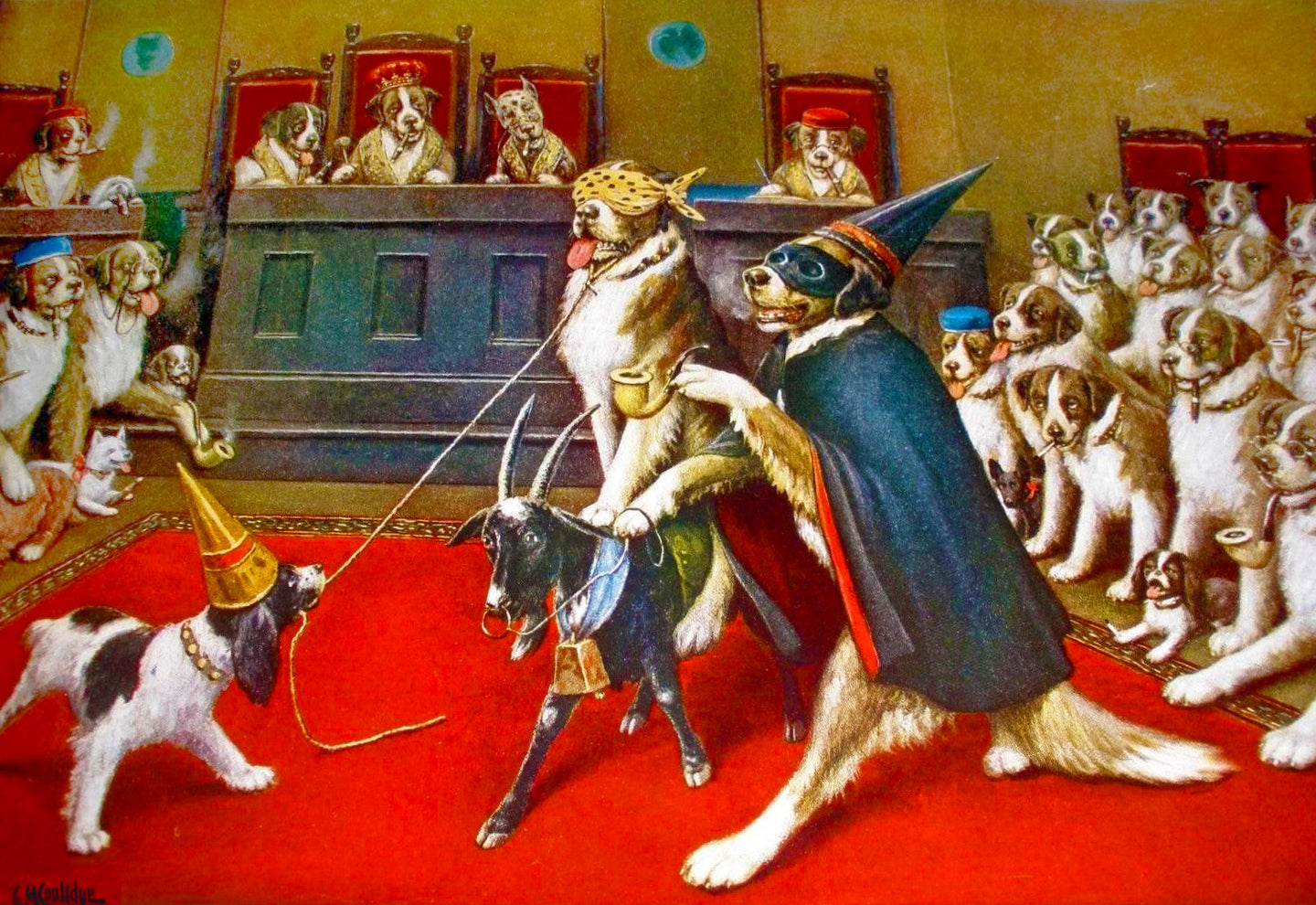 Cassius M. Coolidge - Riding the Goat, Masonic Initiation, Dogs (1903) - 17" x 22"