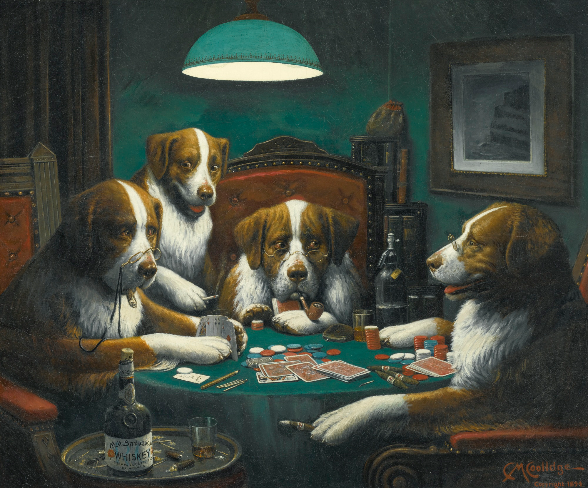 Cassius M. Coolidge - Poker Game (1894) Dogs Playing Cards - 17" x 22" Art Print