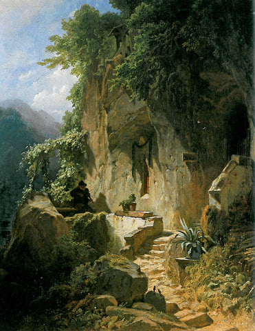 Carl Spitzweg - Music-Making Hermit Before his Rocky Abode (1856-58) - 17" x 22" Fine Art Print