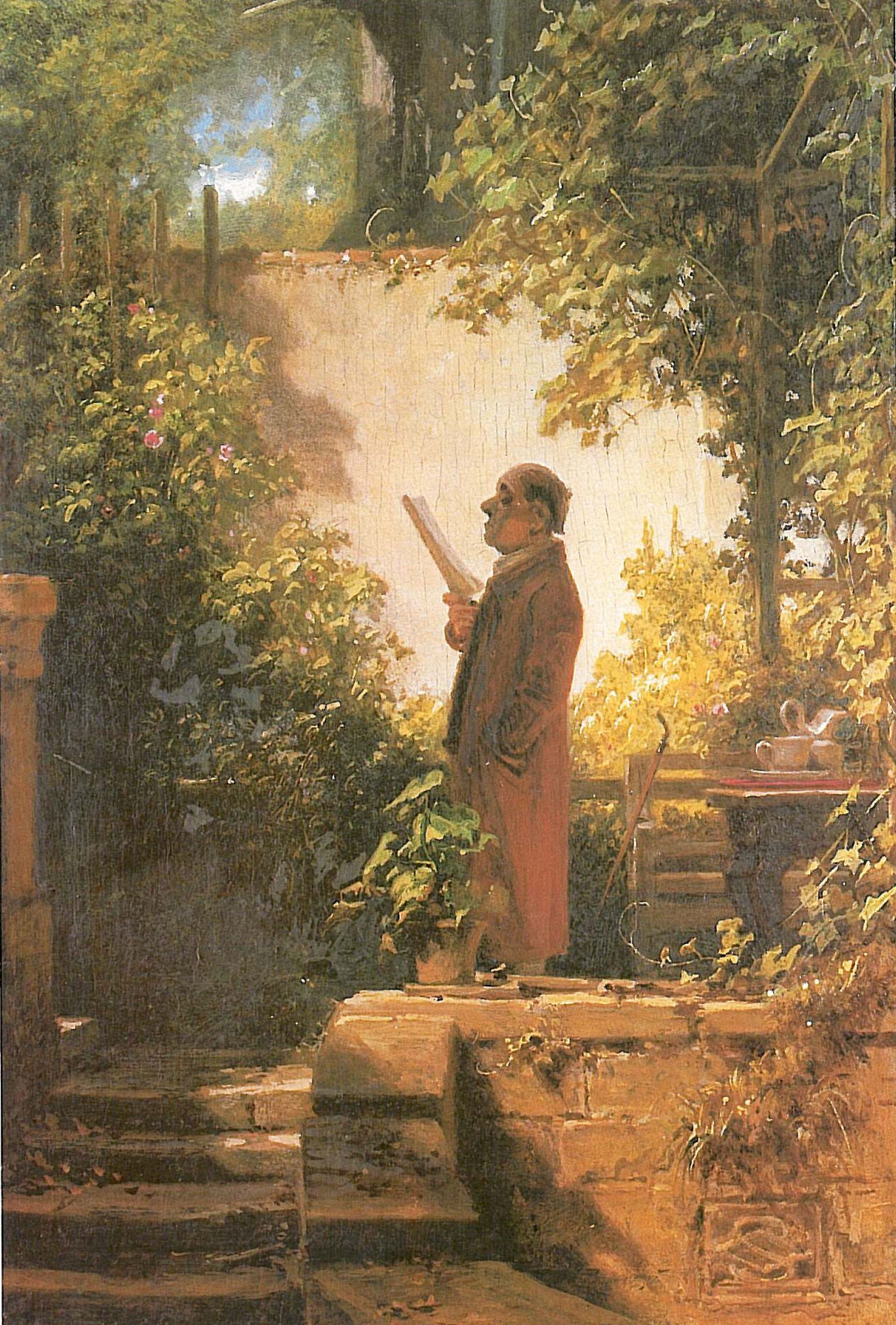 Carl Spitzweg - Newspaper Reader in the Garden (1860) - 17" x 22" Fine Art Print