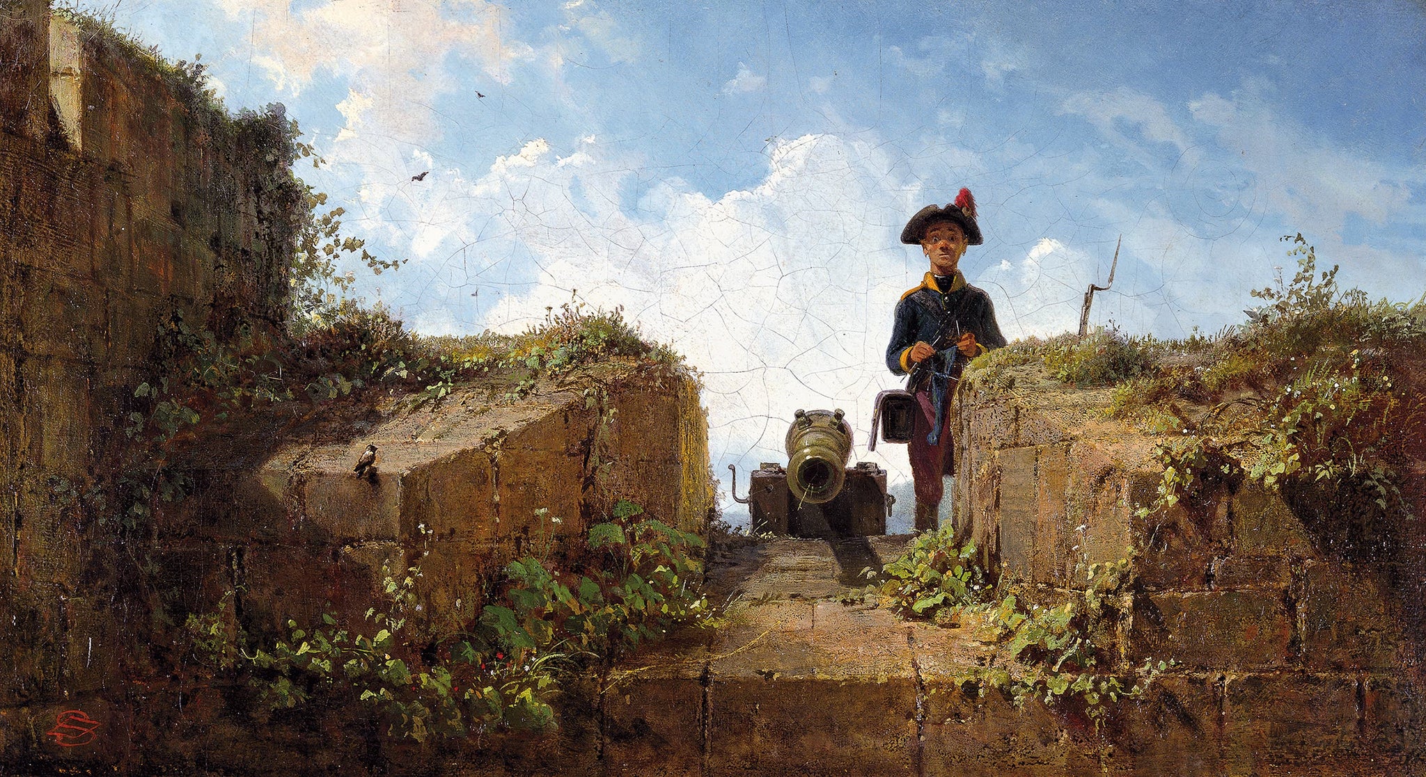 Carl Spitzweg - The Knitting Outpost Soldier (1860) - 17" x 22" Fine Art Print