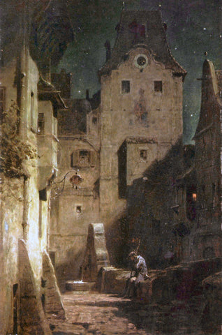 Carl Spitzweg - The Night Watchman has Fallen Asleep (1875) - 17" x 22" Art Print