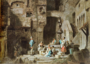 Carl Spitzweg - Washerwomen at the Well (1880) Germany - 17" x 22" Fine Art Print