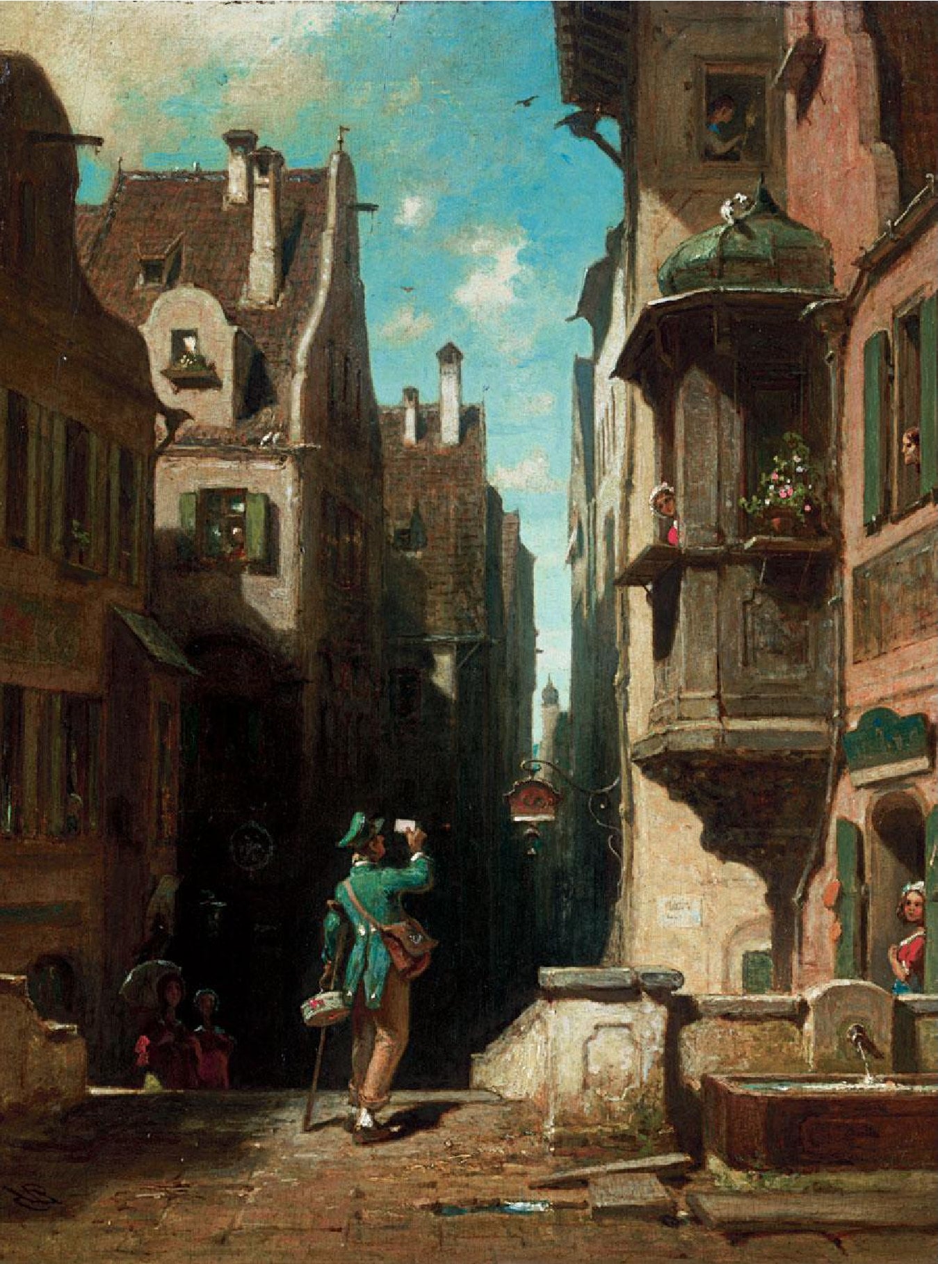 Carl Spitzweg - The Postman, Monogrammed - 17" x 22" Fine Art Print