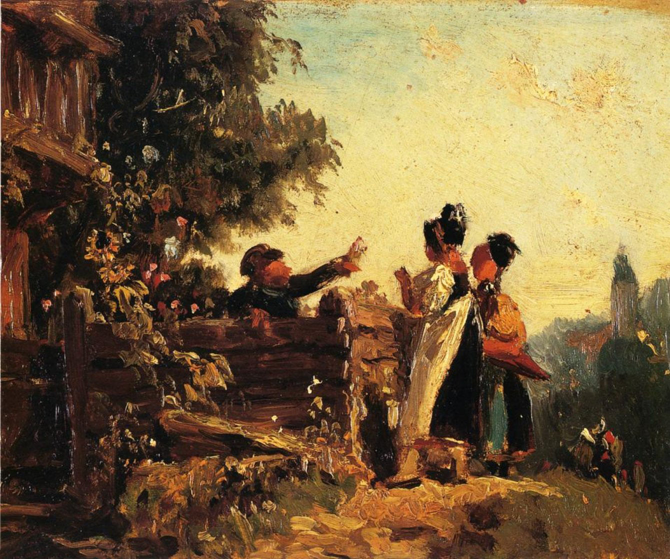 Carl Spitzweg - Swabian Girls at a Garden Fence - 17" x 22" Fine Art Print