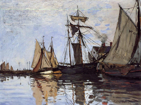 Claude Monet - Boats in the Port of Honfleur (1866) Signed - 17" x 22" Art Print