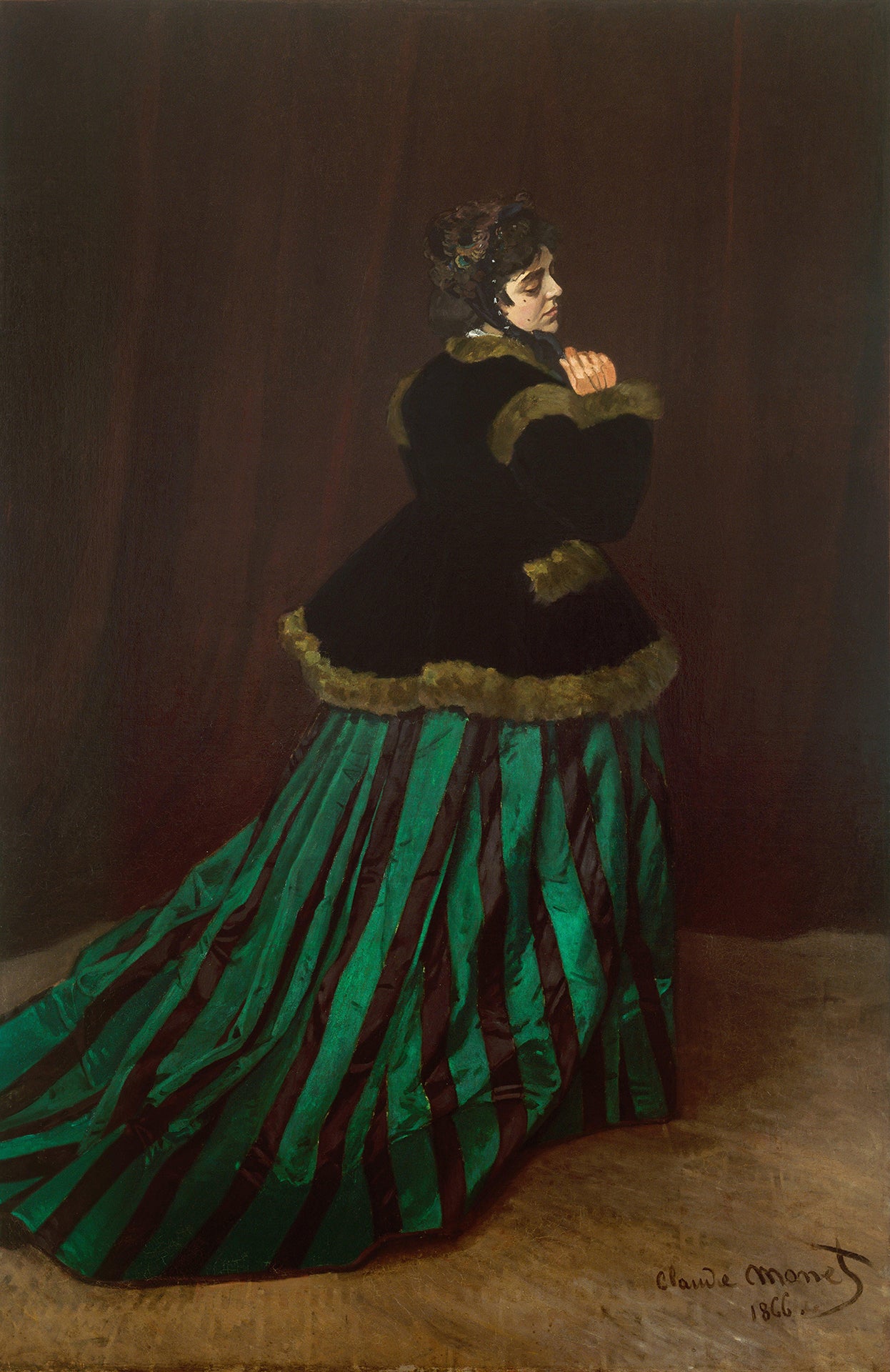 Claude Monet - Camille, The Woman in Green Dress (1866) Signed - 17" x 22" Print