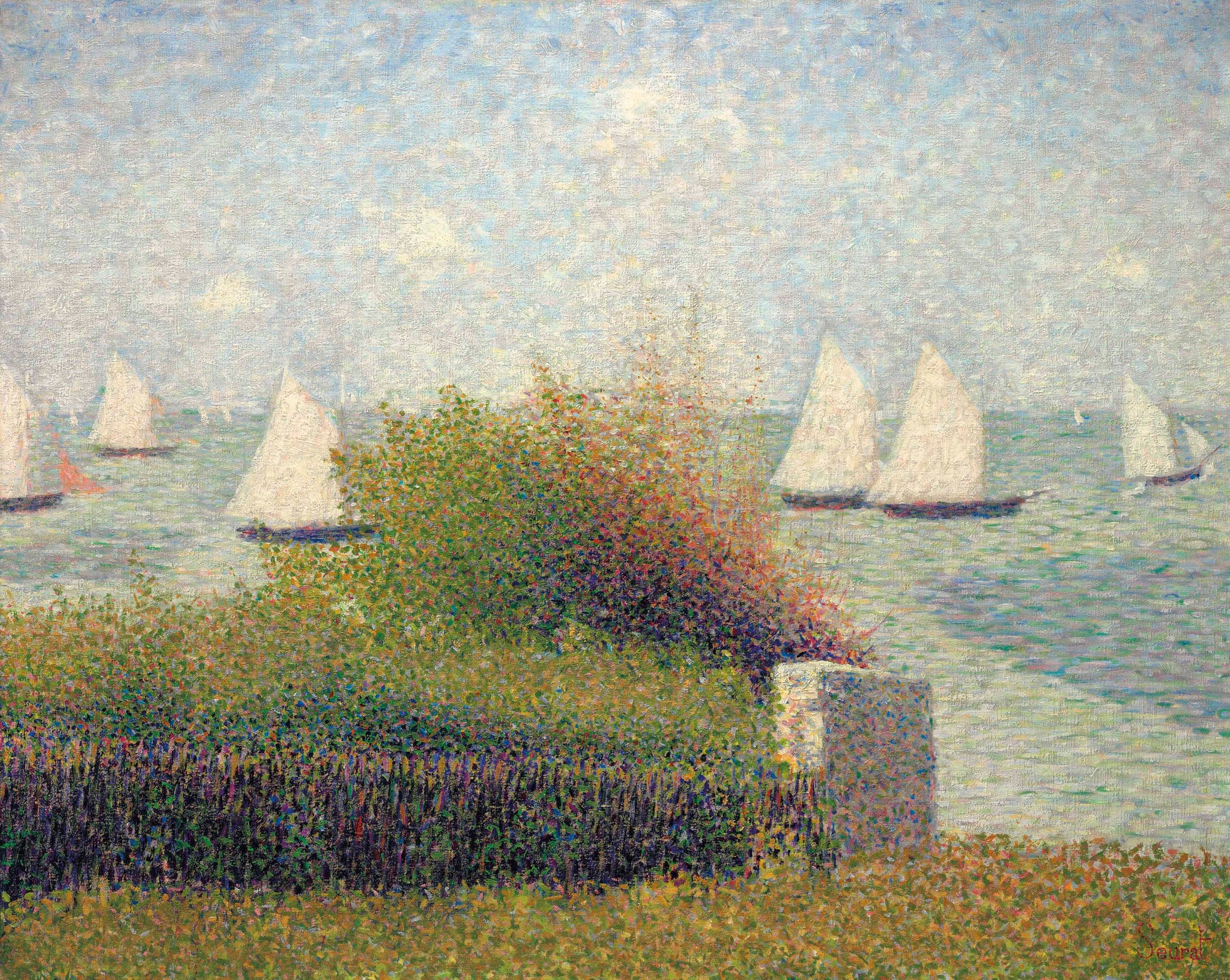 Georges Seurat - Sailboat Race in Grandcamp (1885) Signed - 17"x22" Fine Art Print