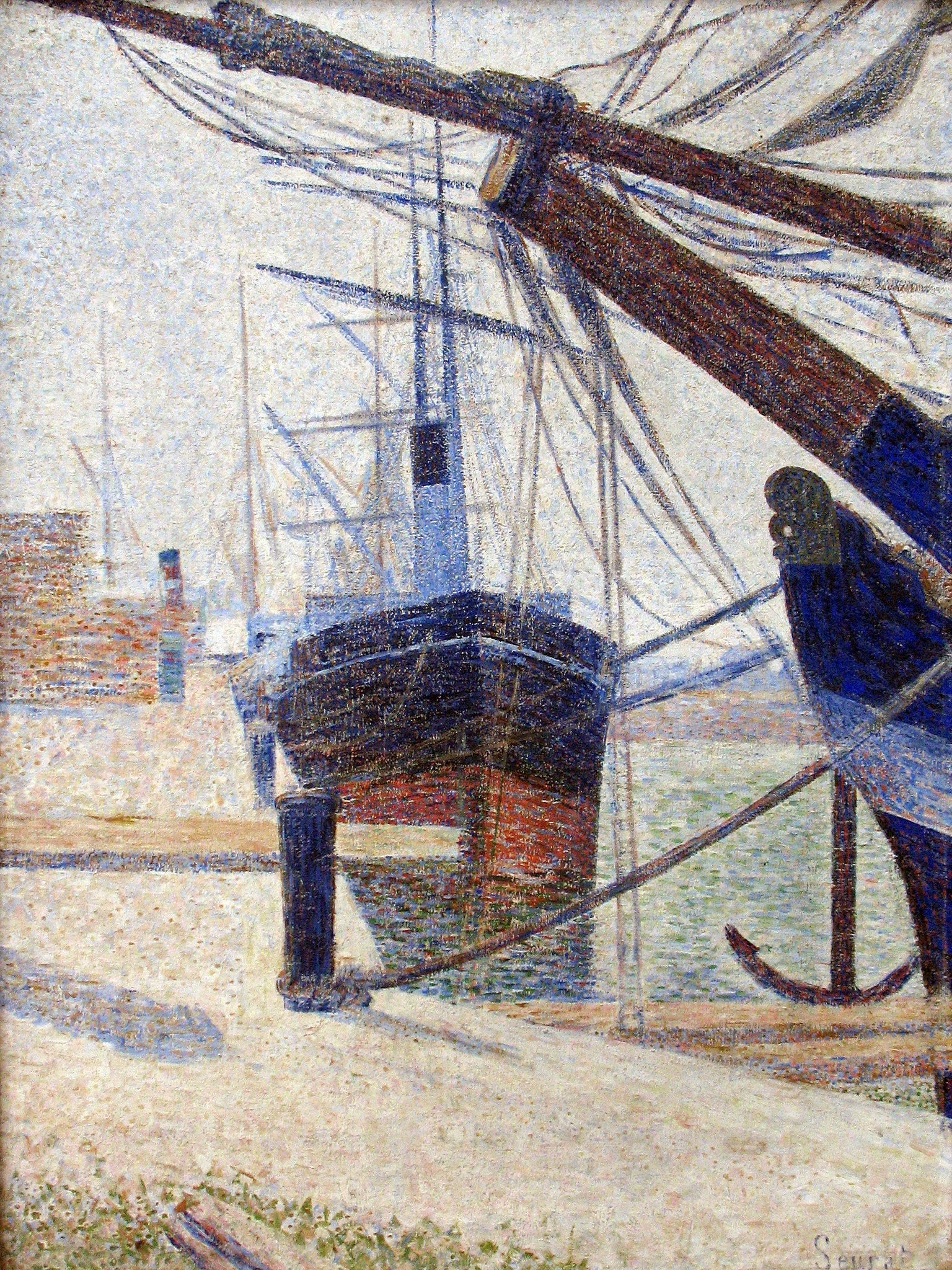 Georges Seurat - Harbor in Honfleur (1886) Signed - 17" x 22" Fine Art Print