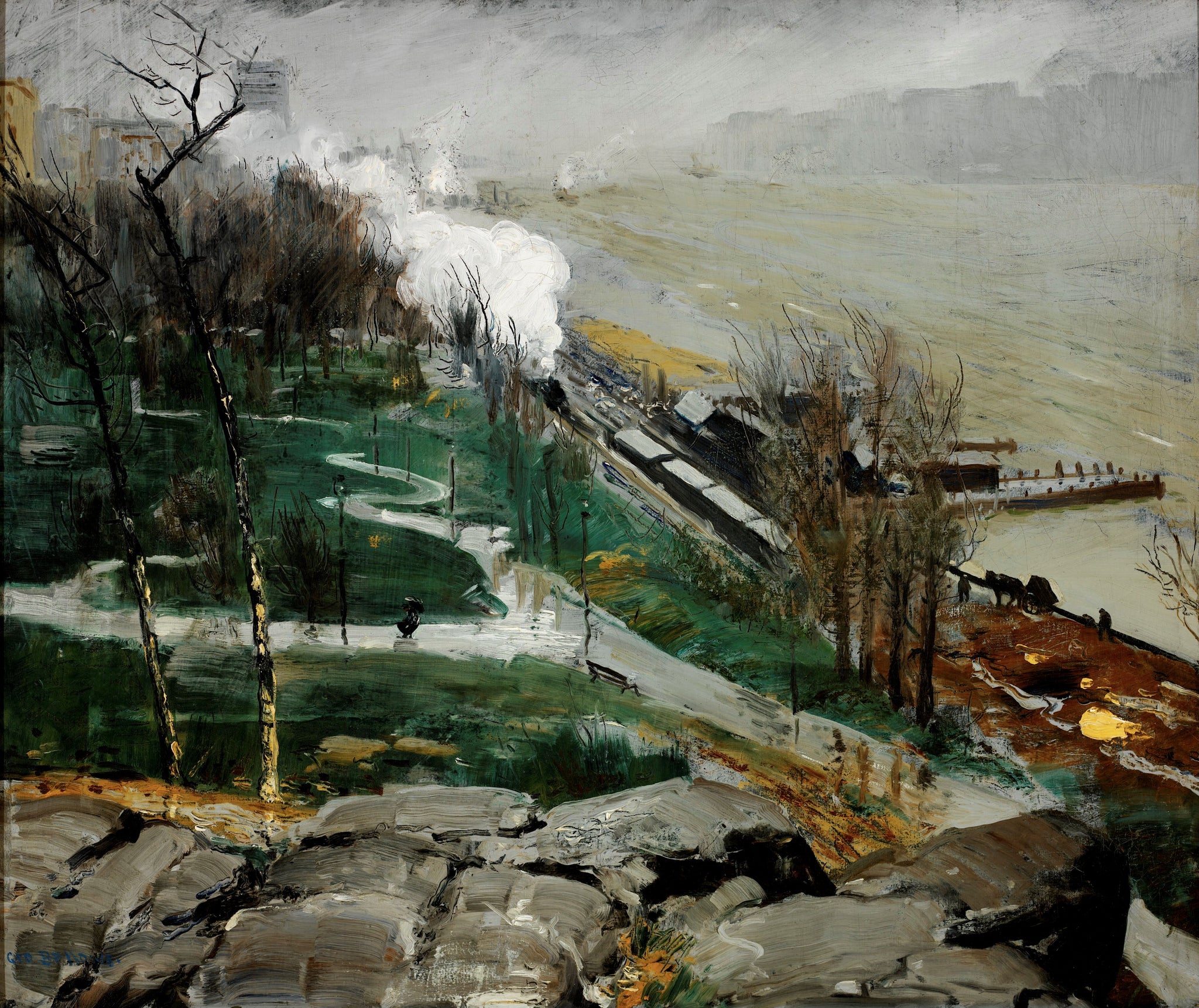 George Bellows - Rain on the River (1908) Signed - 17" x 22" Fine Art Print