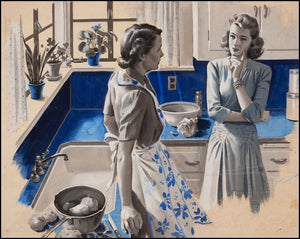 Arthur Sarnoff - A Conversation in the Kitchen 1950s Signed - 17" x 22" Art Print