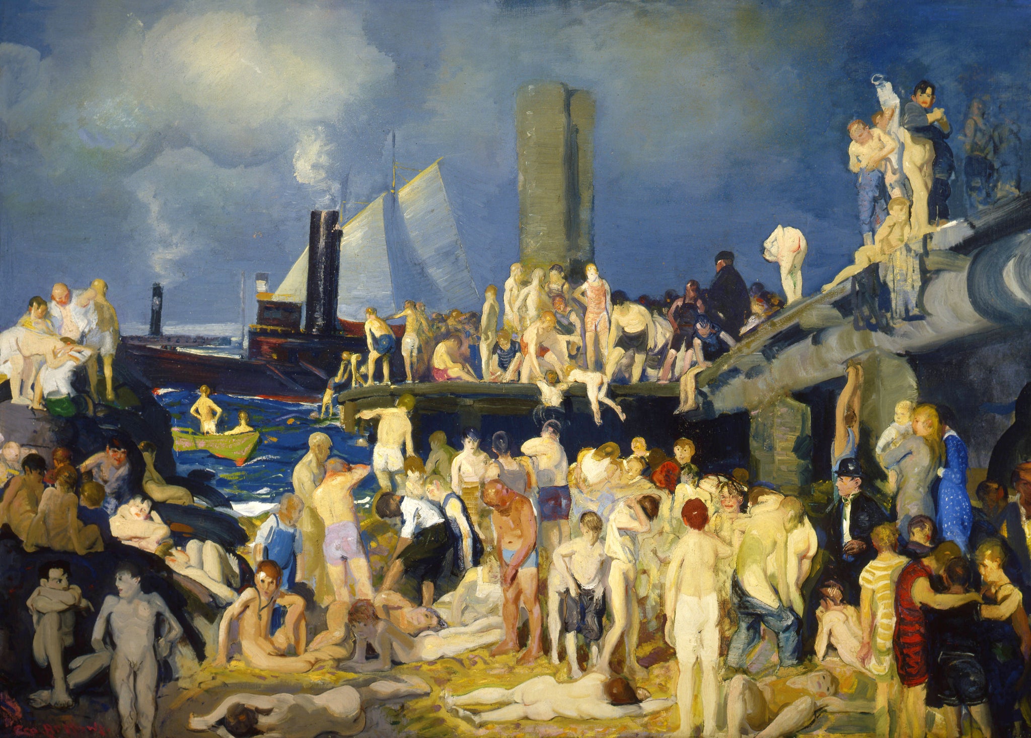 George Bellows - River Front, No. 1 Nudes (1914) Signed - 17"x22" Fine Art Print