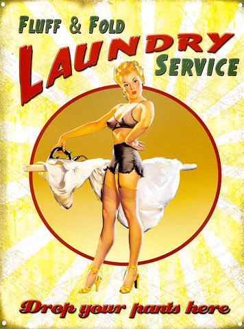 Cheeky Laundry Sign Drop Your Pants Here 1950s Pin-up Girl - 17" x 22" Art Print