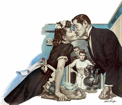 Arthur Sarnoff - Maid Caught Kissing Butler 1950s Signed - 17" x 22" Art Print