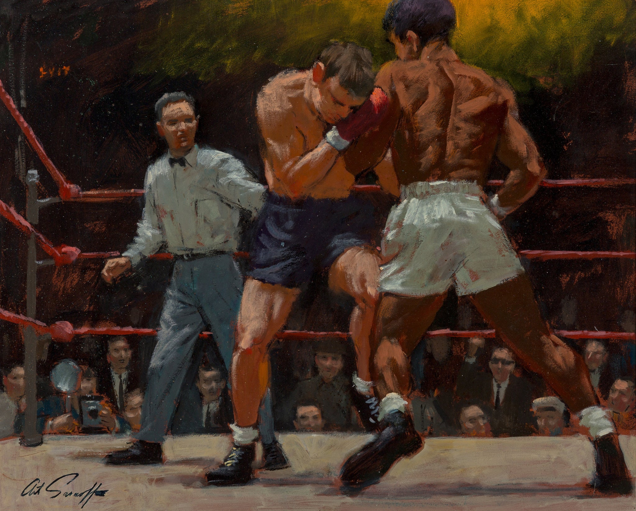 Arthur Sarnoff - Clinch 1940s Boxing Match Signed - 17" x 22" Fine Art Print