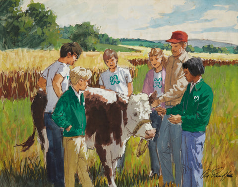 Arthur Sarnoff - Farmers Showing Kids Cow 1950s Signed - 17" x 22" Fine Art Print