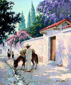 Arthur Sarnoff - Cuernavaca in Full Bloom Donkey 1950s Signed - 17" x 22" Print