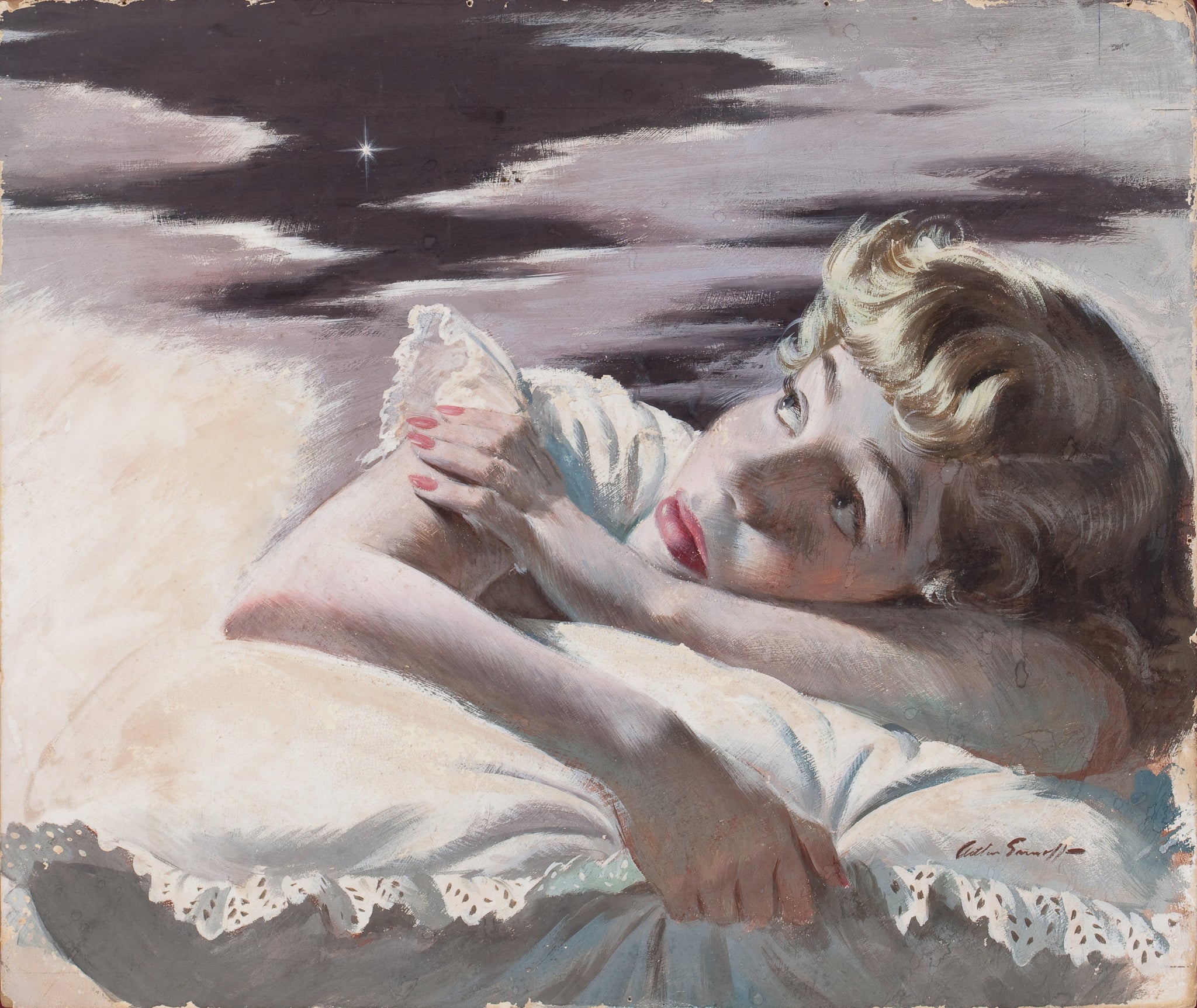 Arthur Sarnoff - Girl Dreaming 1950s Signed - 17" x 22" Fine Art Print