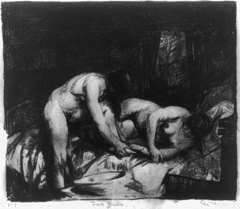 George Bellows - Two Girls Nude (1917) Signed Sketch - 17" x 22" Fine Art Print