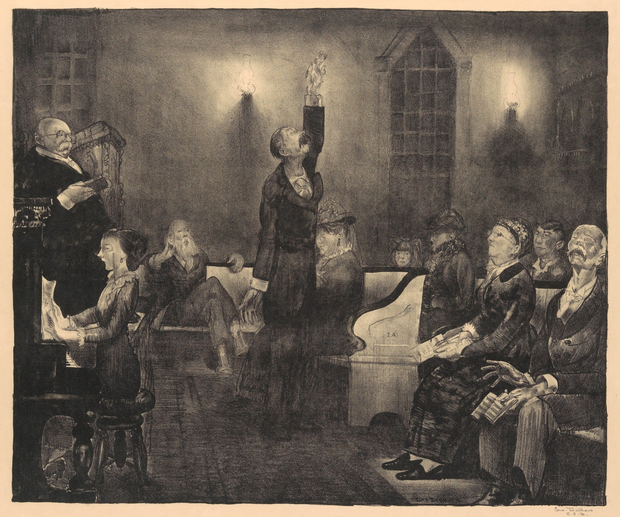 George Bellows - Prayer Meeting, Second Stone (1916) Signed - 17" x 22" Art Print