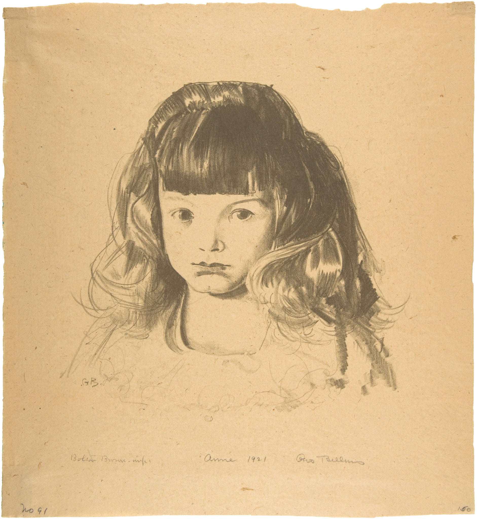 George Bellows - Anne (1921) Portrait of Child Signed - 17" x 22" Fine Art Print