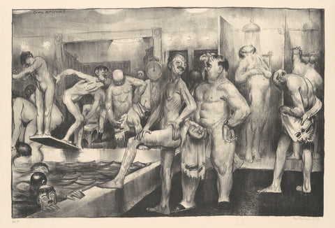 George Bellows - Shower Bath Nude Men (1917) Signed - 17" x 22" Fine Art Print