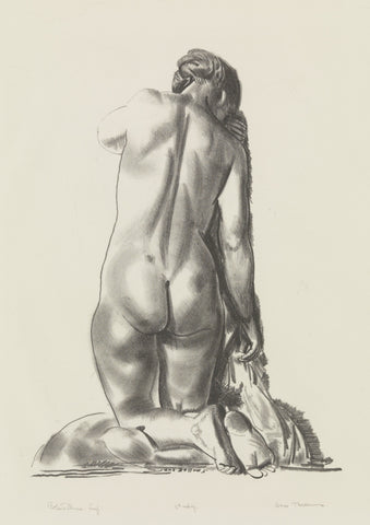 George Bellows - Nude Study, Woman Kneeling on Pillow (1923) Signed - 17"x22" Print