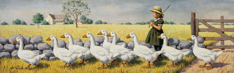 Arthur Sarnoff - Girl With Geese on Farm 1950s Signed - 17" x 22" Fine Art Print