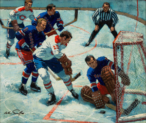 Arthur Sarnoff - Great Save in Hockey Habs Rangers 1960s Signed - 17" x 22" Print