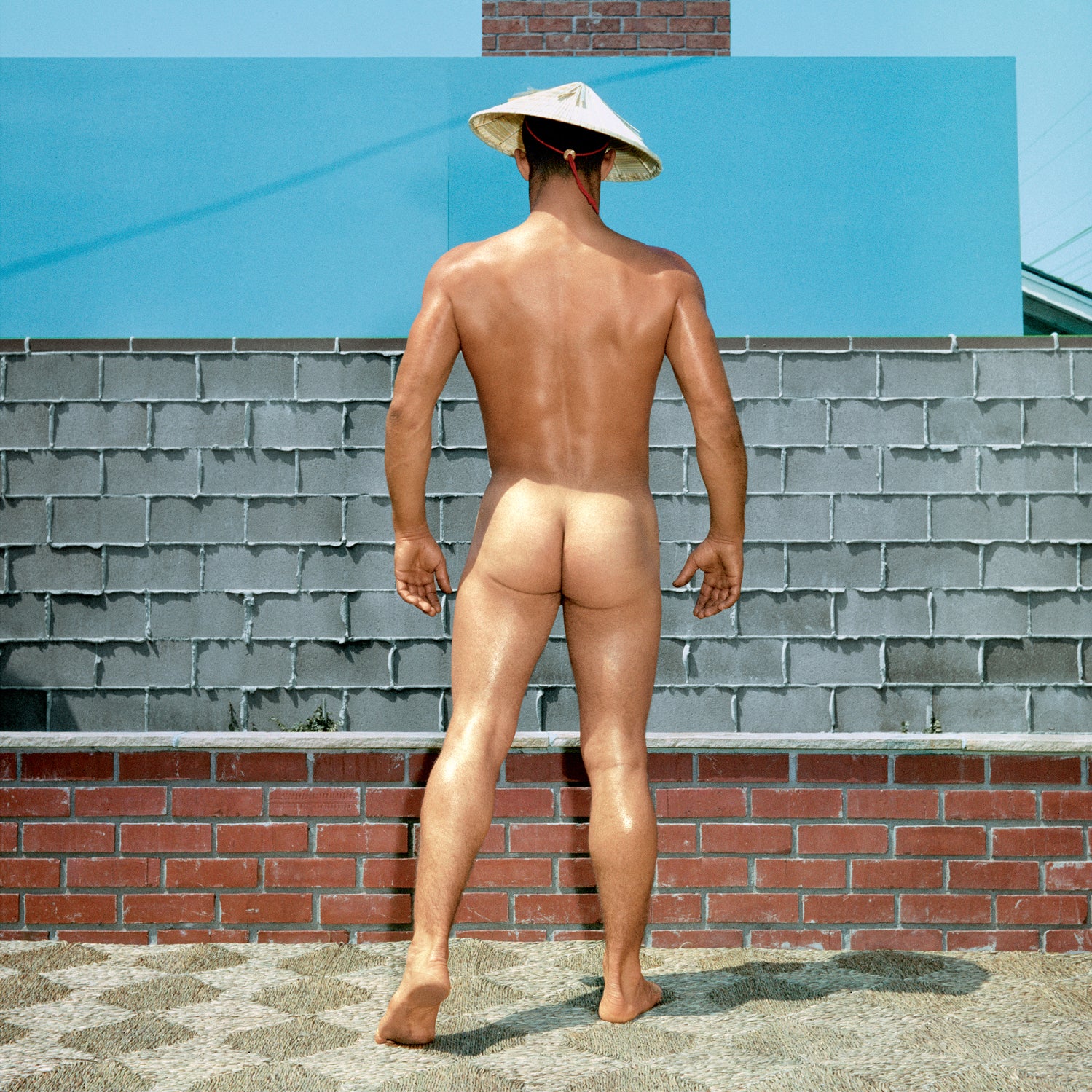 Bruce of LA Nude Male Butt Gay Interest Wearing Oriental Hat 1960 - 17"x22" Print