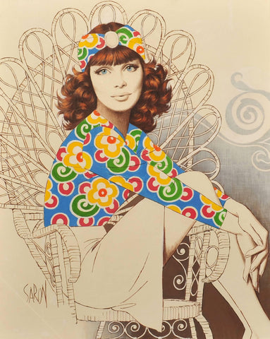 Arthur Sarnoff - Hippie Fashion Pin-Up Girl 1960s Flower Power Signed - 17"x22" Fine Art Print