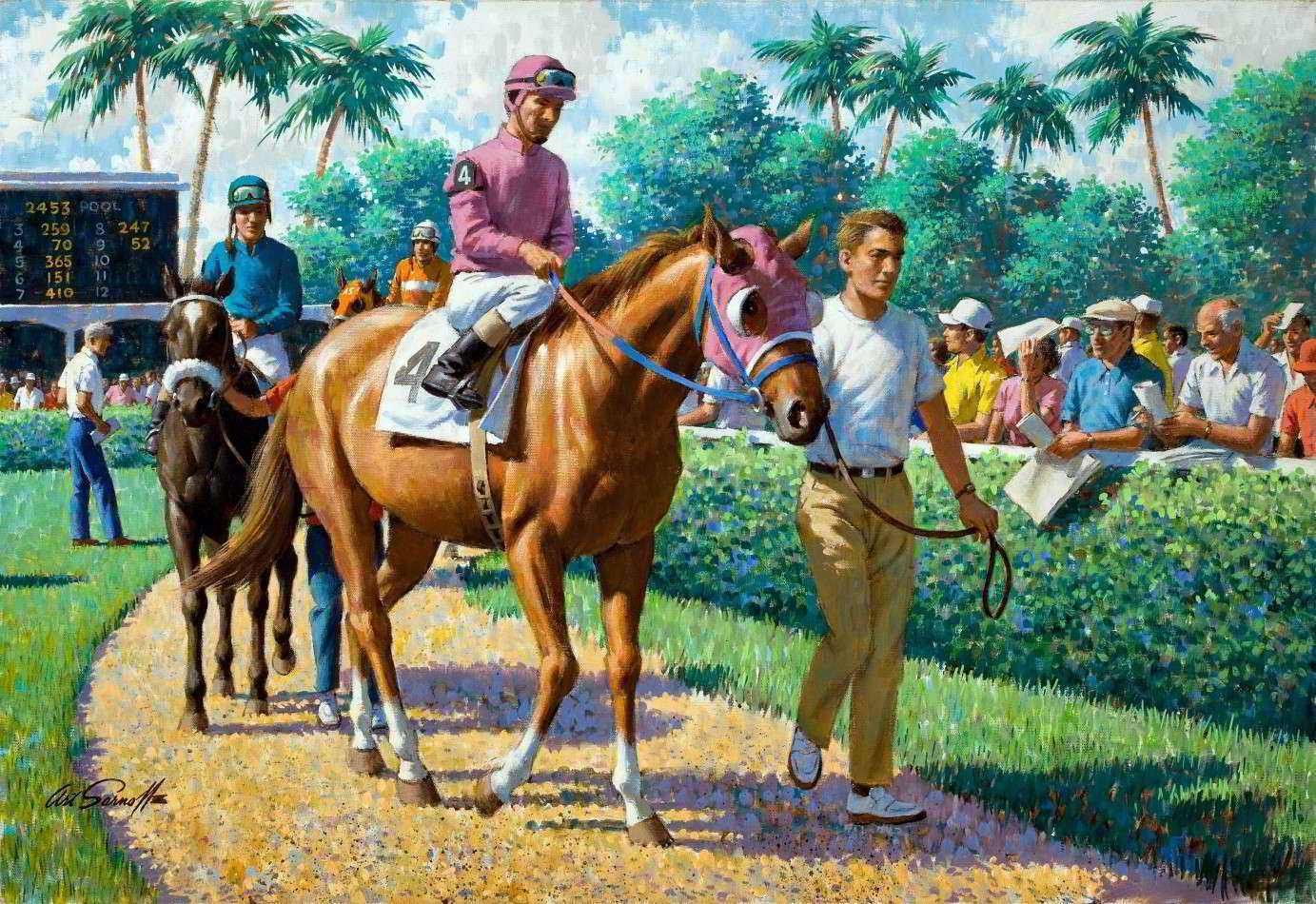 Arthur Sarnoff - Horse Racing Jockey 1960s Signed - 17" x 22" Fine Art Print