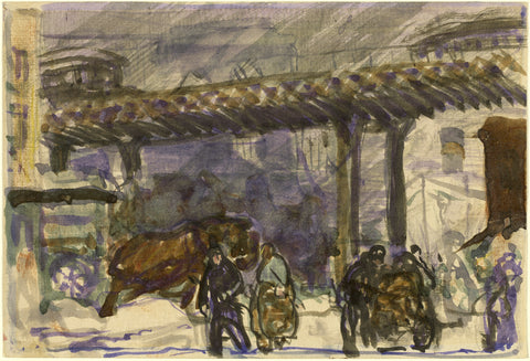 George Bellows - A Winter Day, Under the Elevated Near Brooklyn Bridge (1907) - 17"x22" Fine Art Print