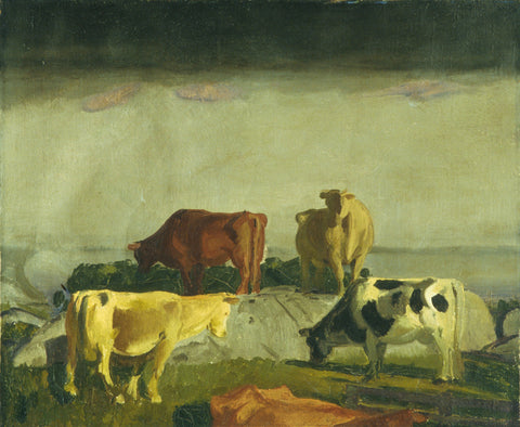 George Bellows - Five Cows (1919) Dark Sky at Dusk - 17" x 22" Fine Art Print