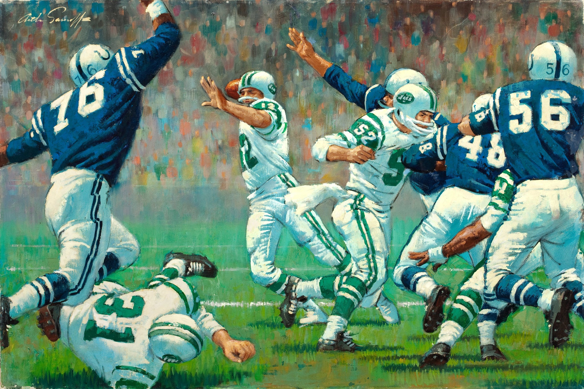 Arthur Sarnoff - Joe Namath Football New York Jets 1960s Signed - 17" x 22" Print