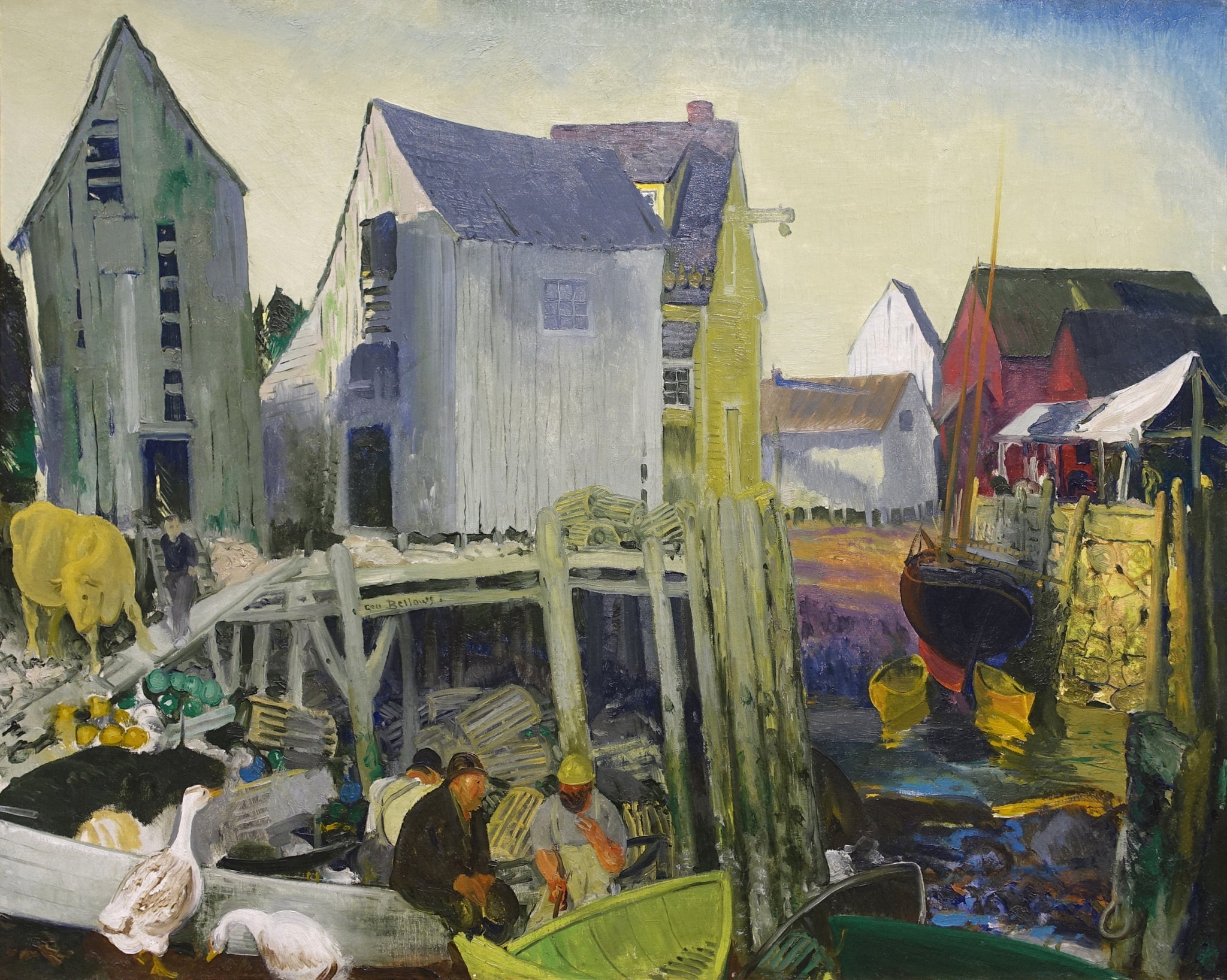 George Bellows - Matinicus Maine Docks (1916) Signed - 17" x 22" Fine Art Print