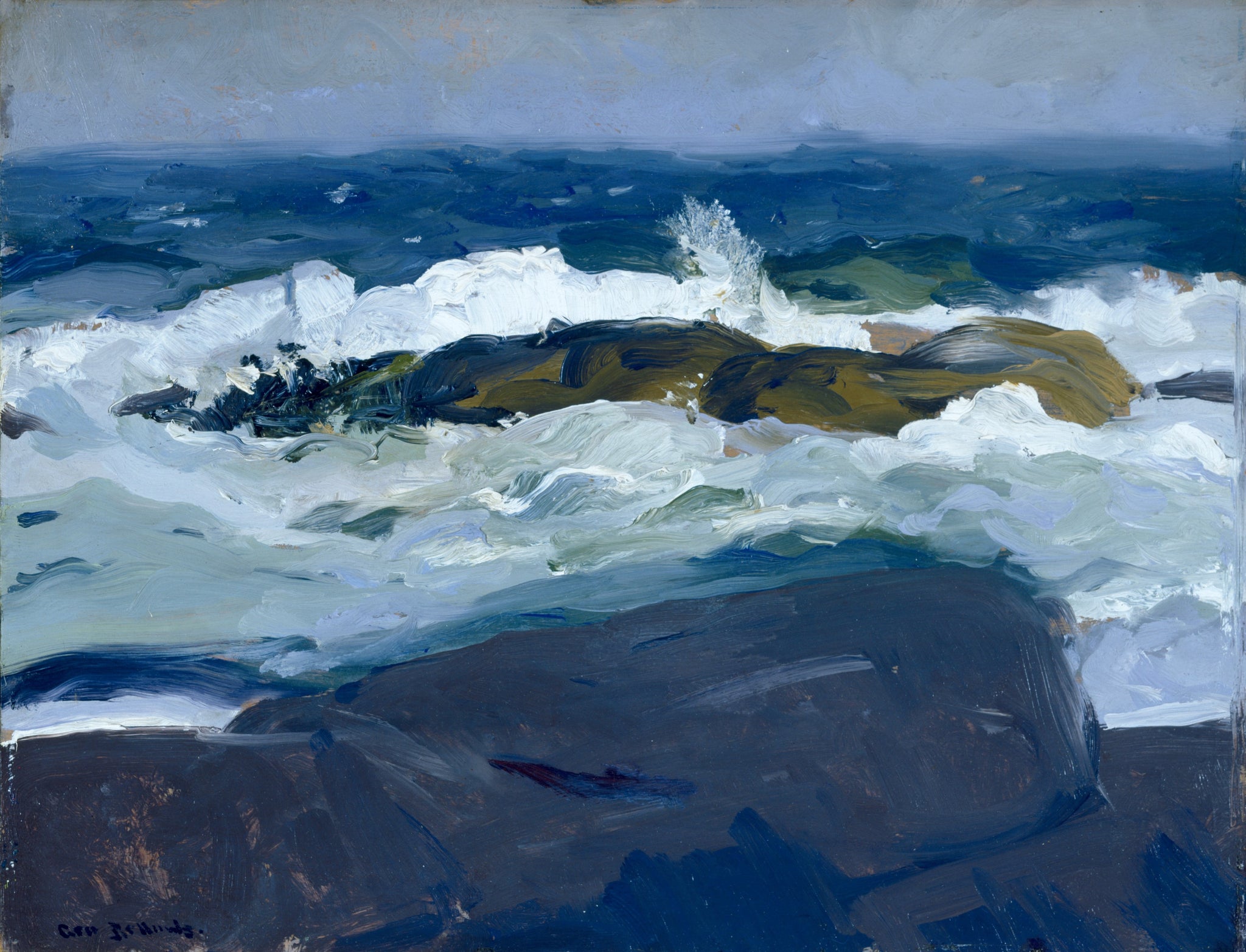 George Bellows - Rock Reef in Ocean, Maine (1913) Signed - 17" x 22" Fine Art Print