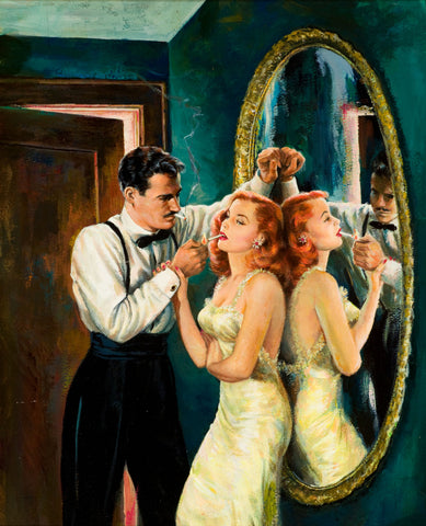 Arthur Sarnoff - 1950s Flirting Man Lighting Woman's Cigarette - 17" x 22" Print