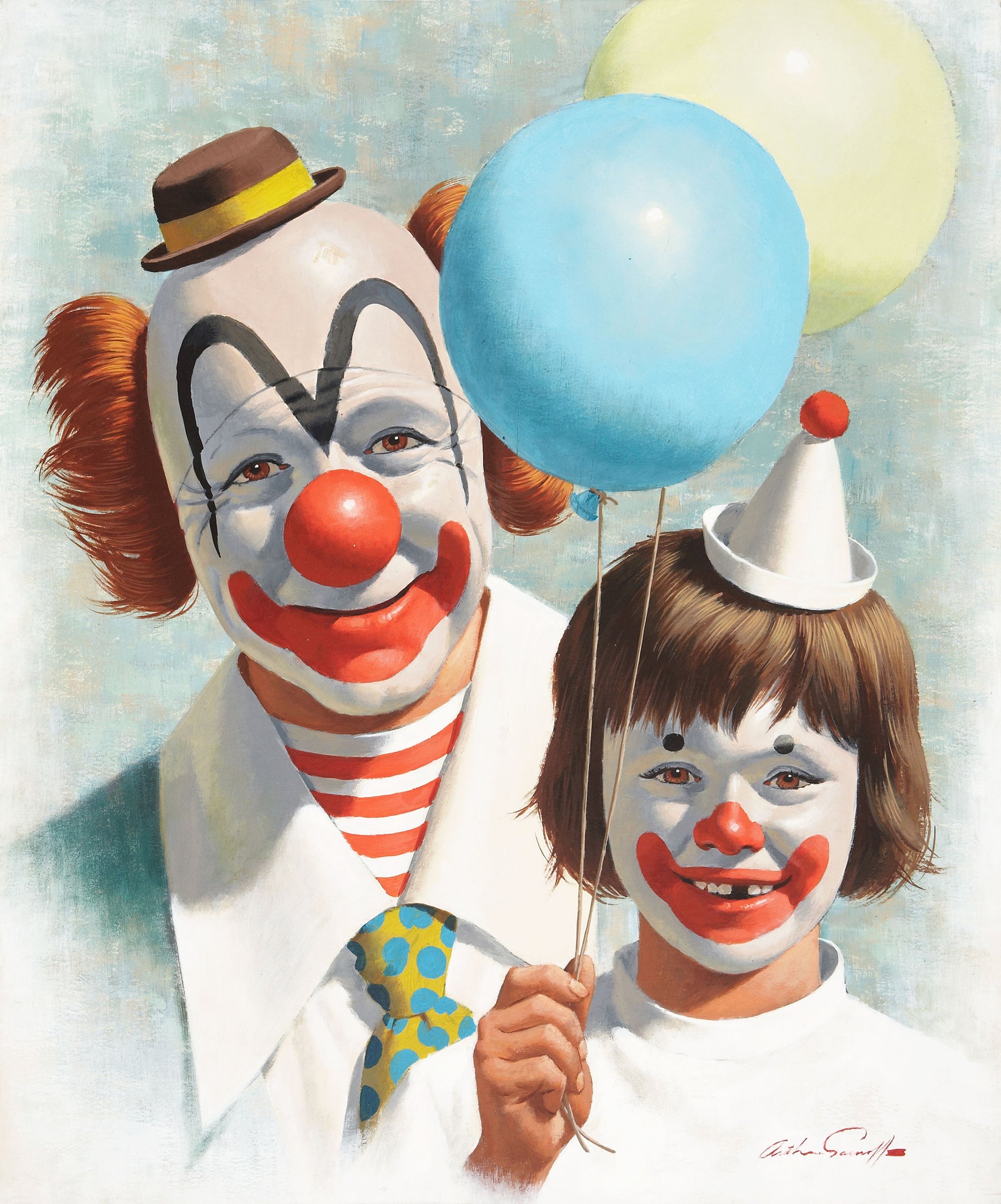 Arthur Sarnoff - Like Father Like Son Clowns 1960s Signed - 17" x 22" Art Print