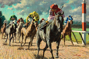 Arthur Sarnoff - Looking Behind Horse Race 1950s Signed - 17"x22" Fine Art Print