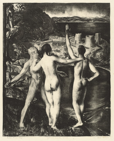 George Bellows - Lychnis and her Sons Nude (1923) Signed - 17" x 22" Art Print