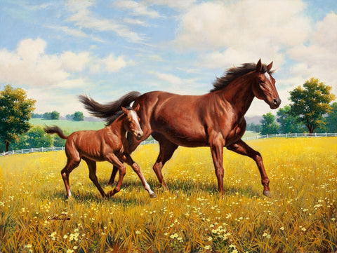 Arthur Sarnoff - Mare and Foal 1940s Signed - 17" x 22" Fine Art Print