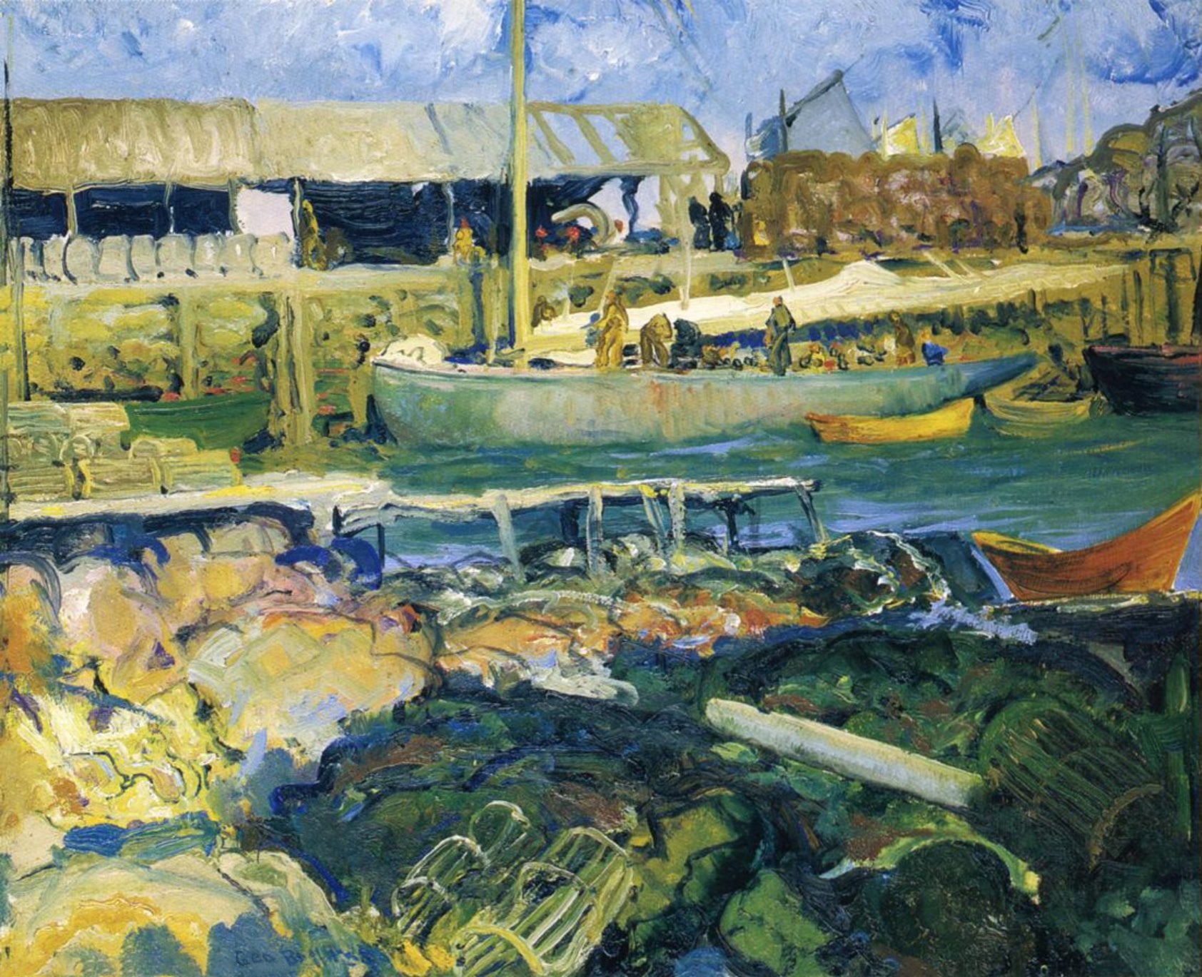 George Bellows - The Fish Wharf (1916) Signed - 17" x 22" Fine Art Print