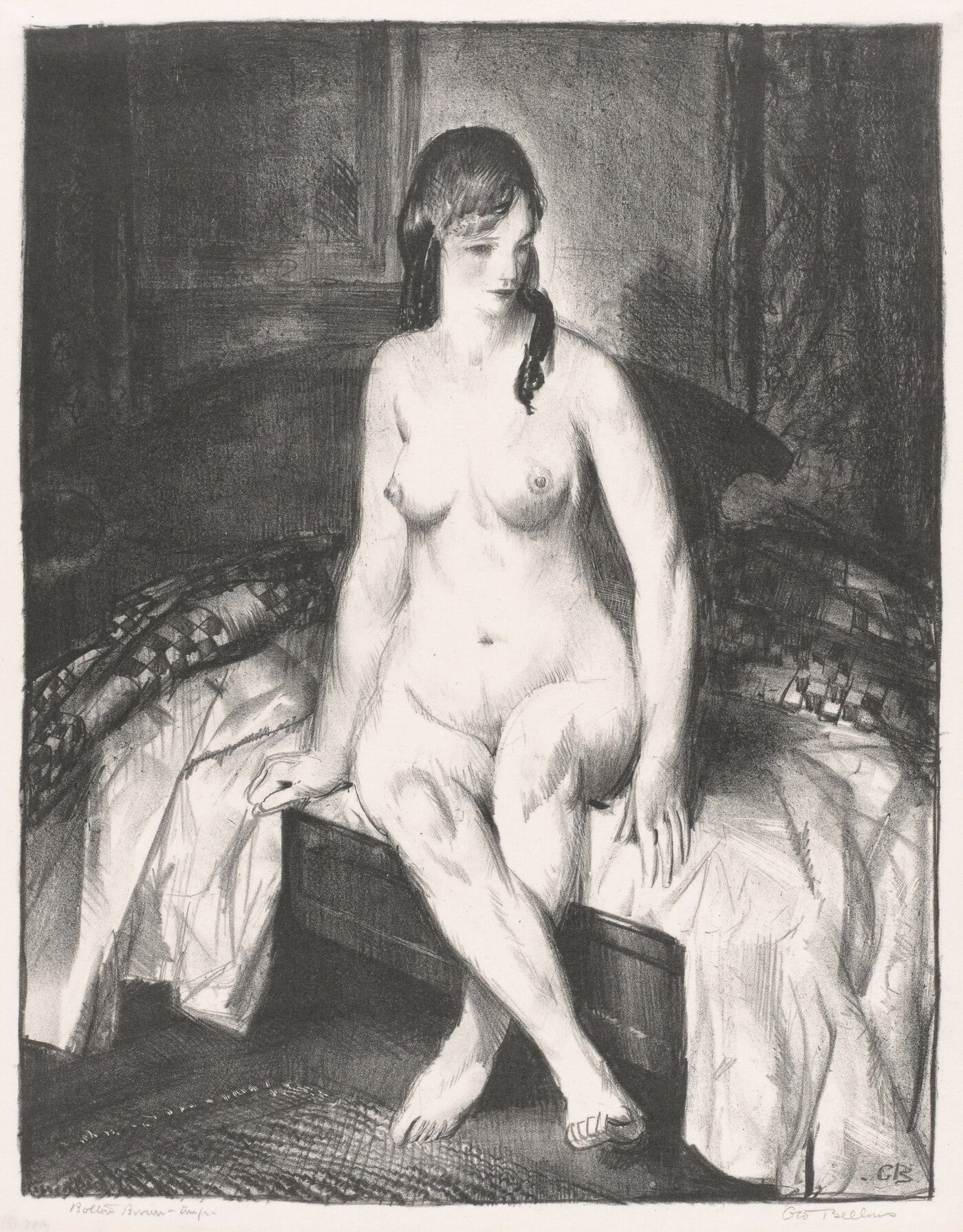 George Bellows - Evening, Nude on Bed (1921) Signed - 17" x 22" Fine Art Print