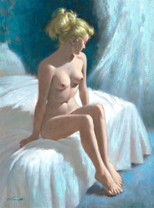 Arthur Sarnoff - Nude Pin-up Girl in Bed 1960s Signed - 17" x 22" Fine Art Print