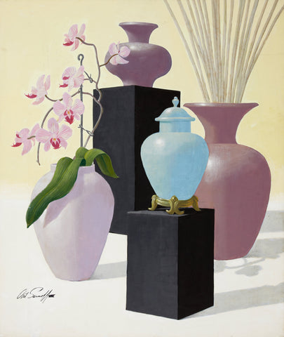 Arthur Sarnoff - Orchids and Vases (1960s) Signed - 17" x 22" Fine Art Print