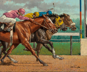 Arthur Sarnoff - Horse Race Photo Finish 1950s Signed - 17" x 22" Fine Art Print